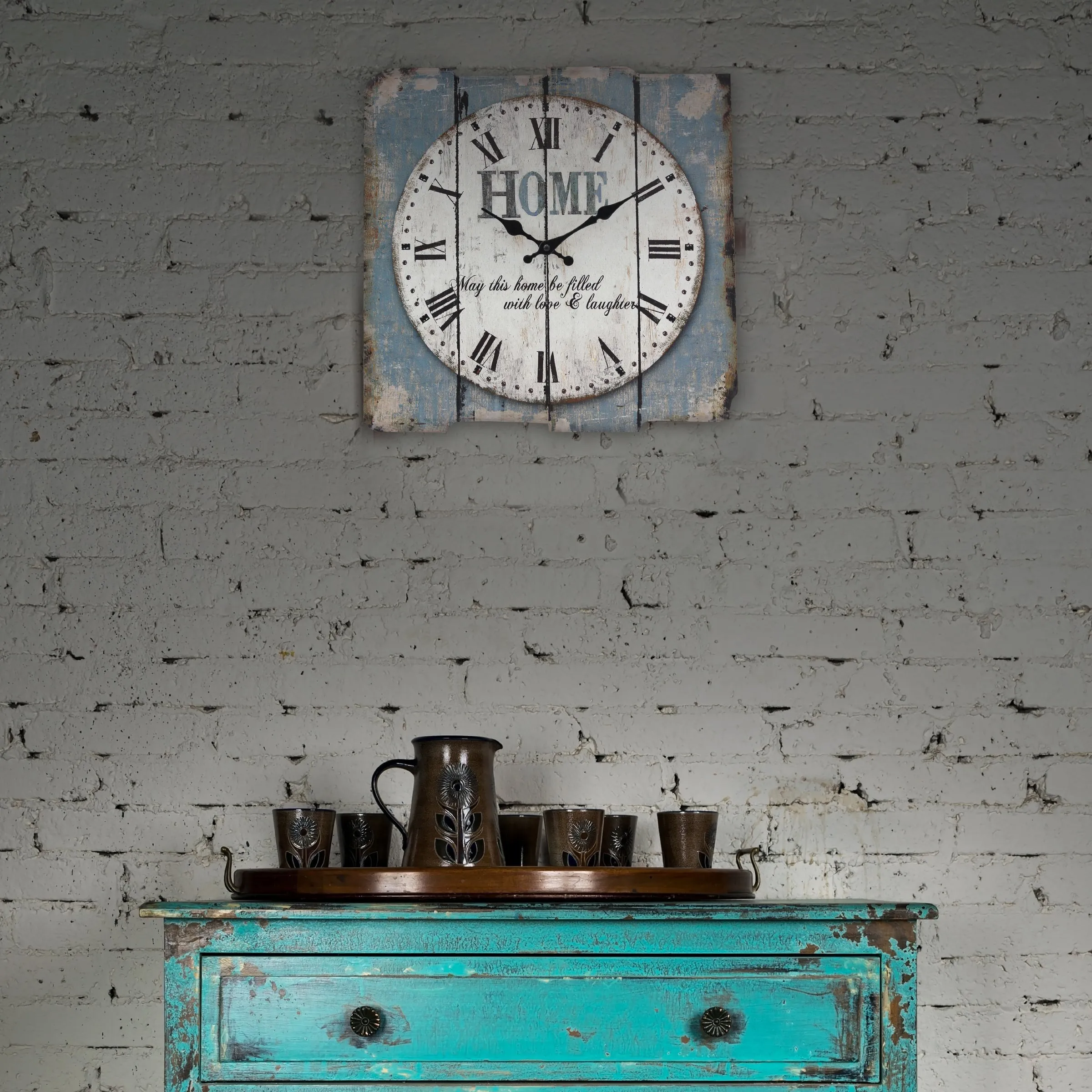 Blue & White Roman Numeral Wood Clock - 15 Inch (WS)