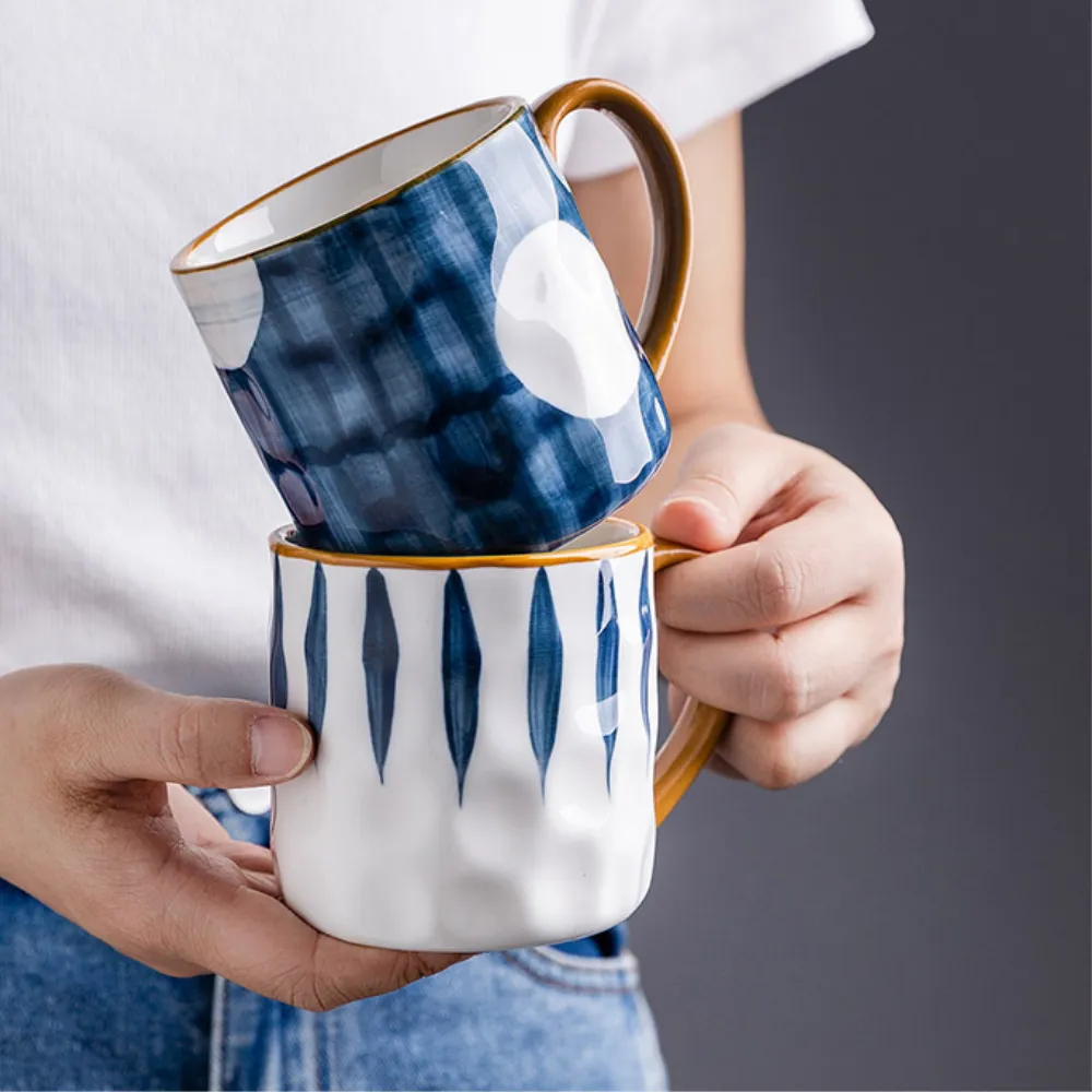 Blue Ceramic Mugs   Spoon