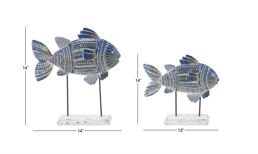 BLUE METAL FISH SCULPTURE