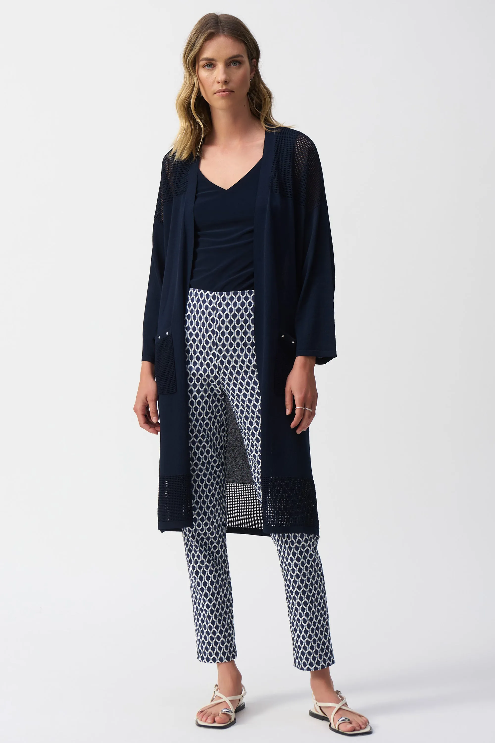 BLUE WHITE GEOMETRIC SLIM PANT
