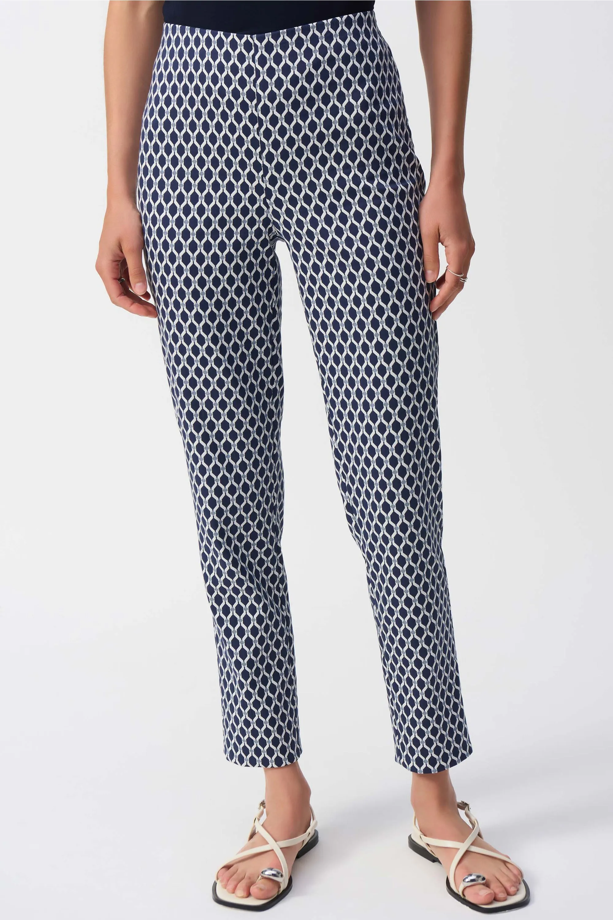 BLUE WHITE GEOMETRIC SLIM PANT
