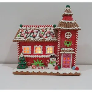 Christmas Carousel Collection 10" LED Battery Timer Cookie Candy Lighted House