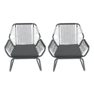 Ciao Accent Club Chair Set of 2, Outdoor Gray Cushions, Gray Rope and Steel By Casagear Home