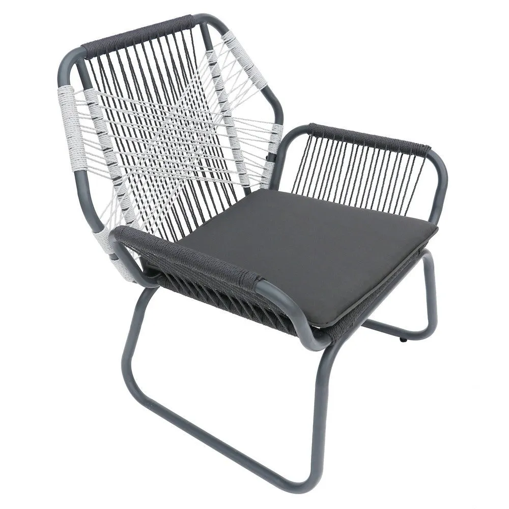 Ciao Accent Club Chair Set of 2, Outdoor Gray Cushions, Gray Rope and Steel By Casagear Home