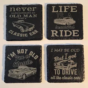 Classic Car themed Slate Coasters with funny sayings, vintage cars, set of 4 set#9