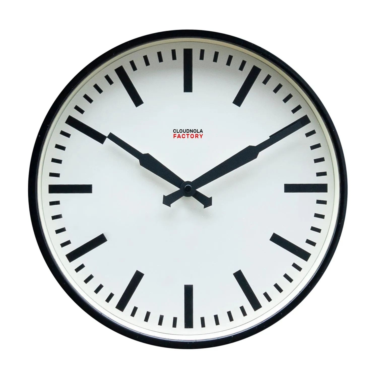 Cloudnola Factory Black Station Clock – Industrial Design with Baton Dial