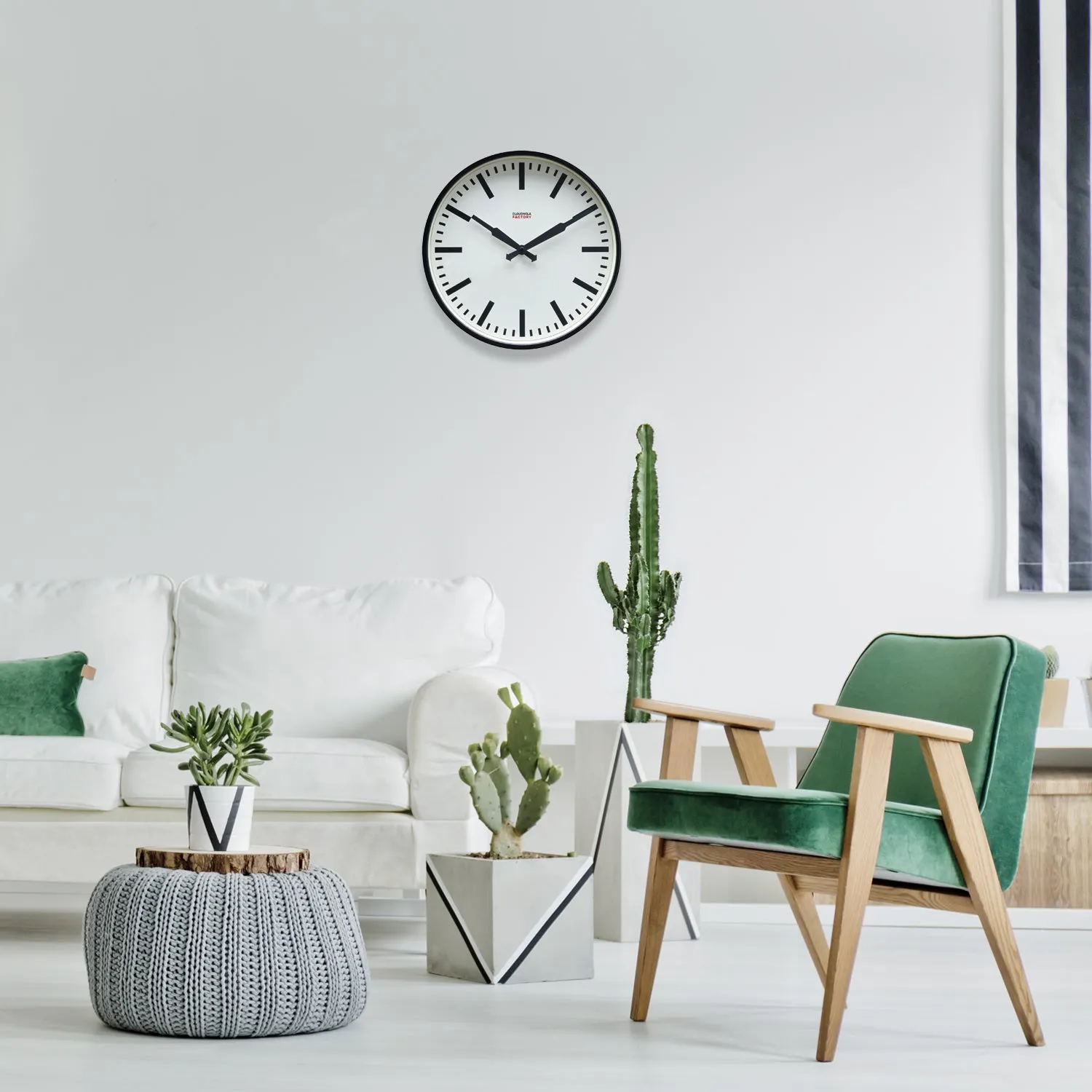 Cloudnola Factory Black Station Clock – Industrial Design with Baton Dial