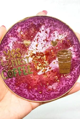 Coffee/Tea Coaster Handmade with Resin - First Coffee