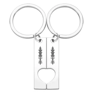 Custom Engraved Stainless Steel Scannable Music Code Couple Keychains