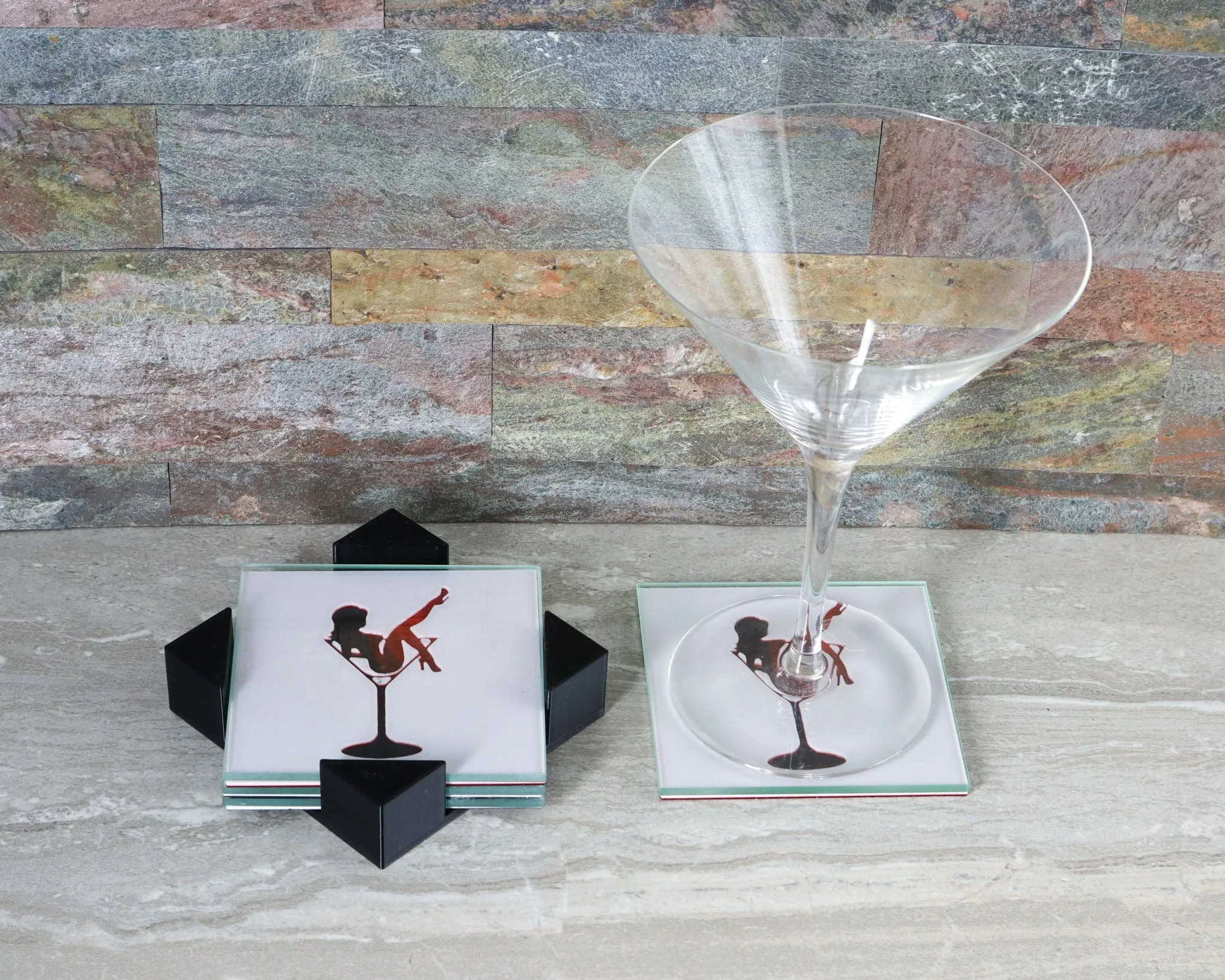 Customizable Vintage Pin-Up Martini Glass Coaster Set by LightAndTimeArt