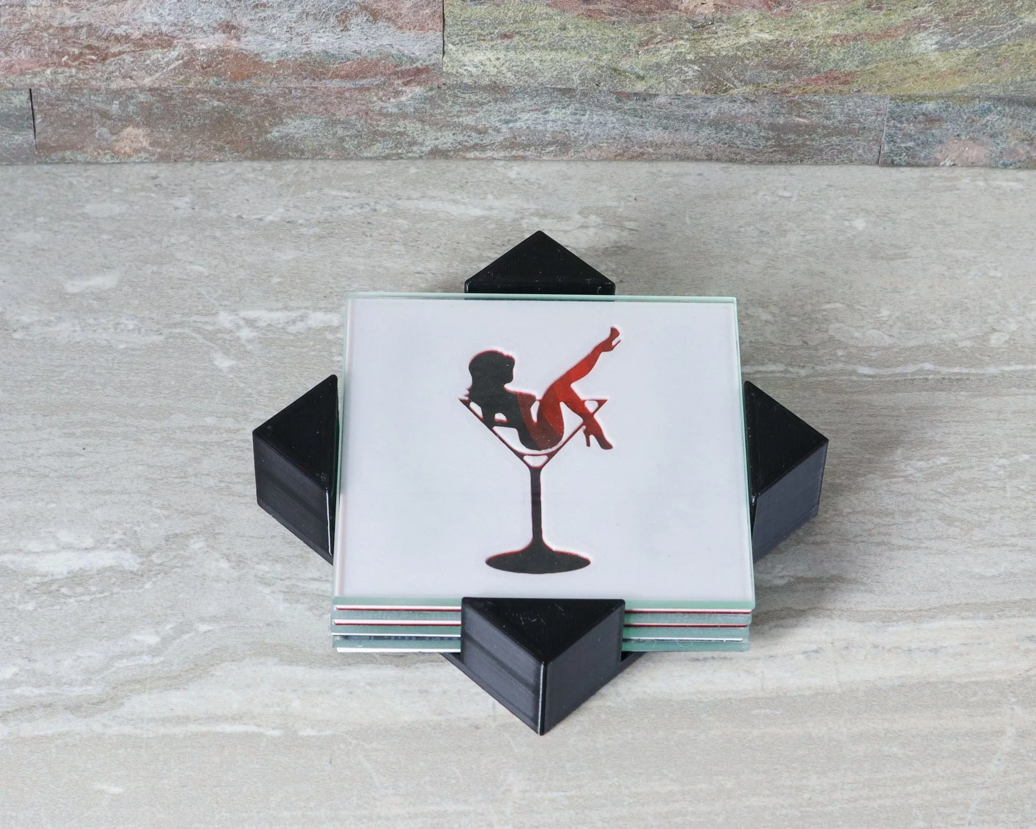 Customizable Vintage Pin-Up Martini Glass Coaster Set by LightAndTimeArt