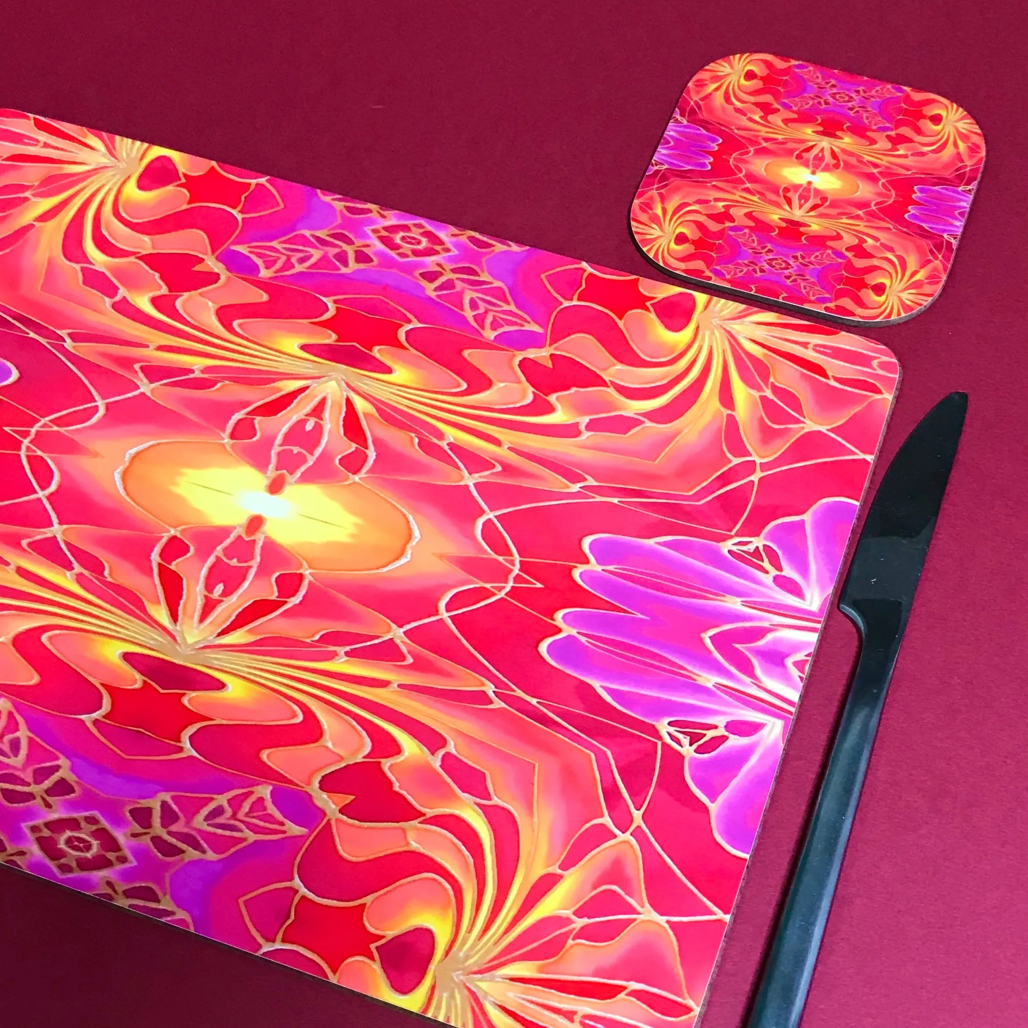 Dramatic Bright Pink Red Yellow Orange Placemats & Coasters - Red Pink Orchid Table Mats