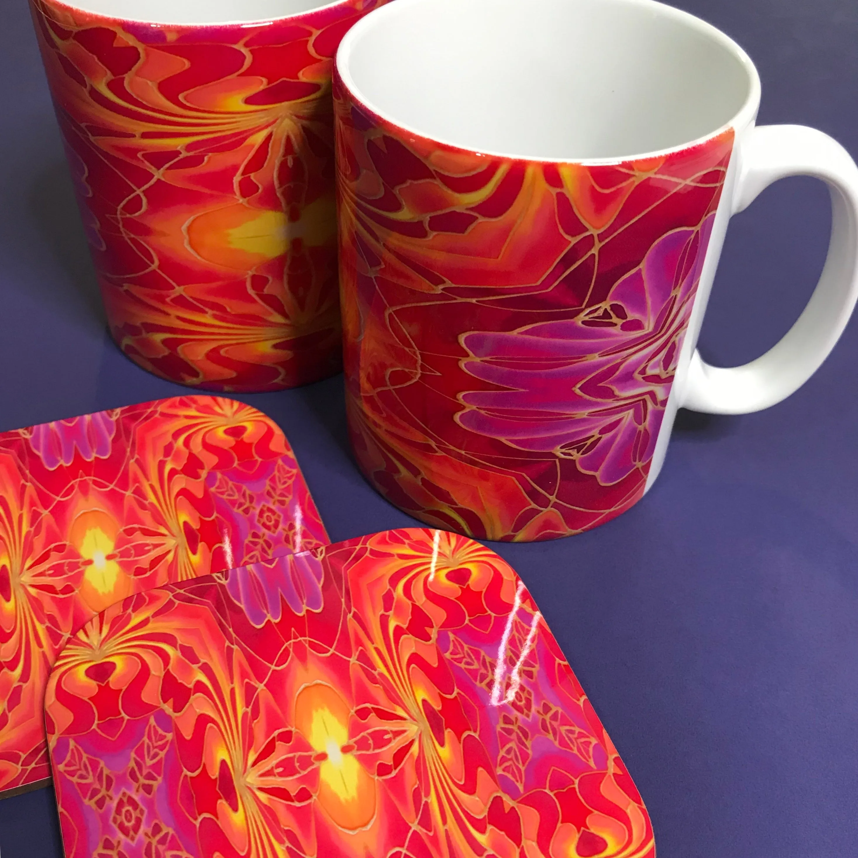 Dramatic Bright Pink Red Yellow Orange Placemats & Coasters - Red Pink Orchid Table Mats