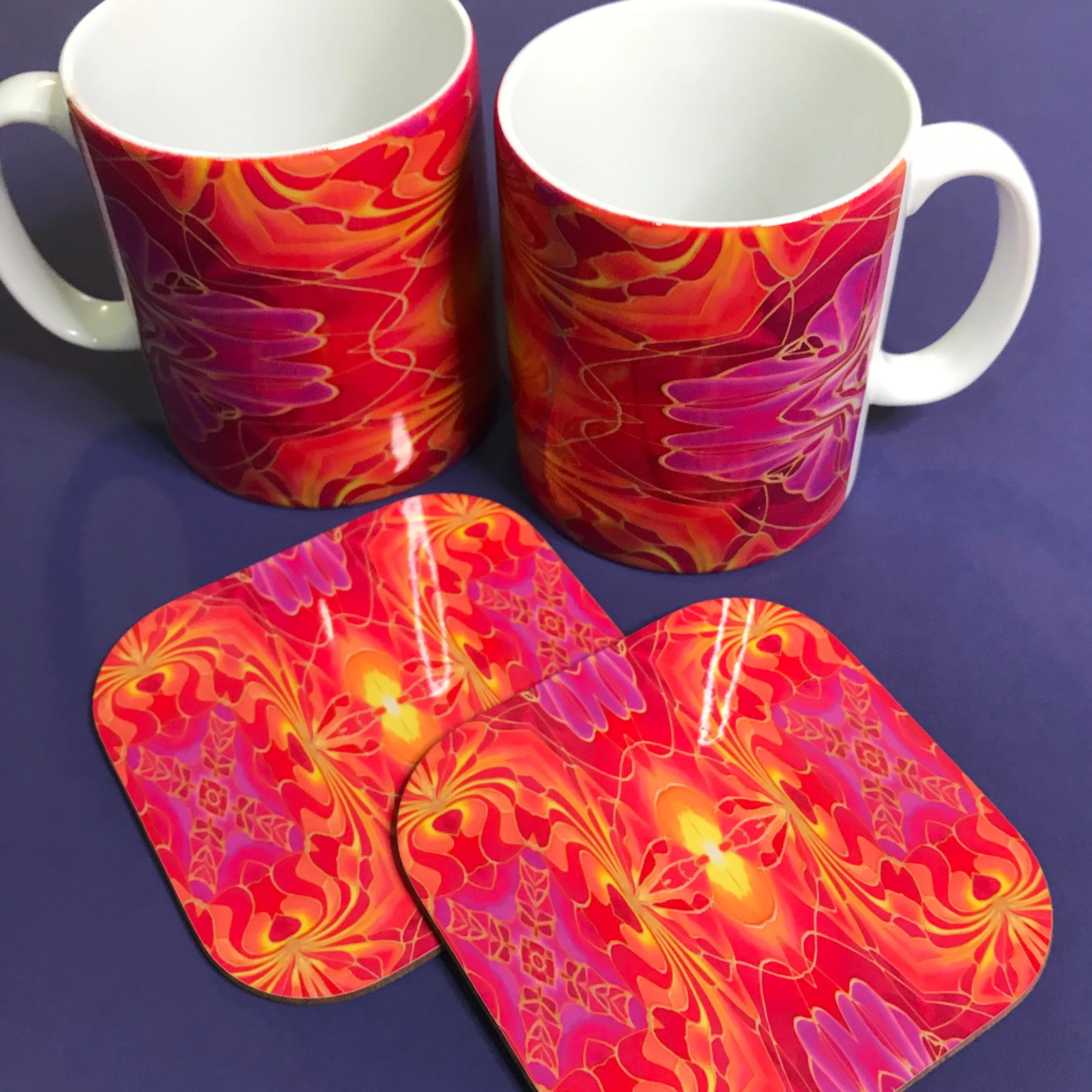 Dramatic Bright Pink Red Yellow Orange Placemats & Coasters - Red Pink Orchid Table Mats