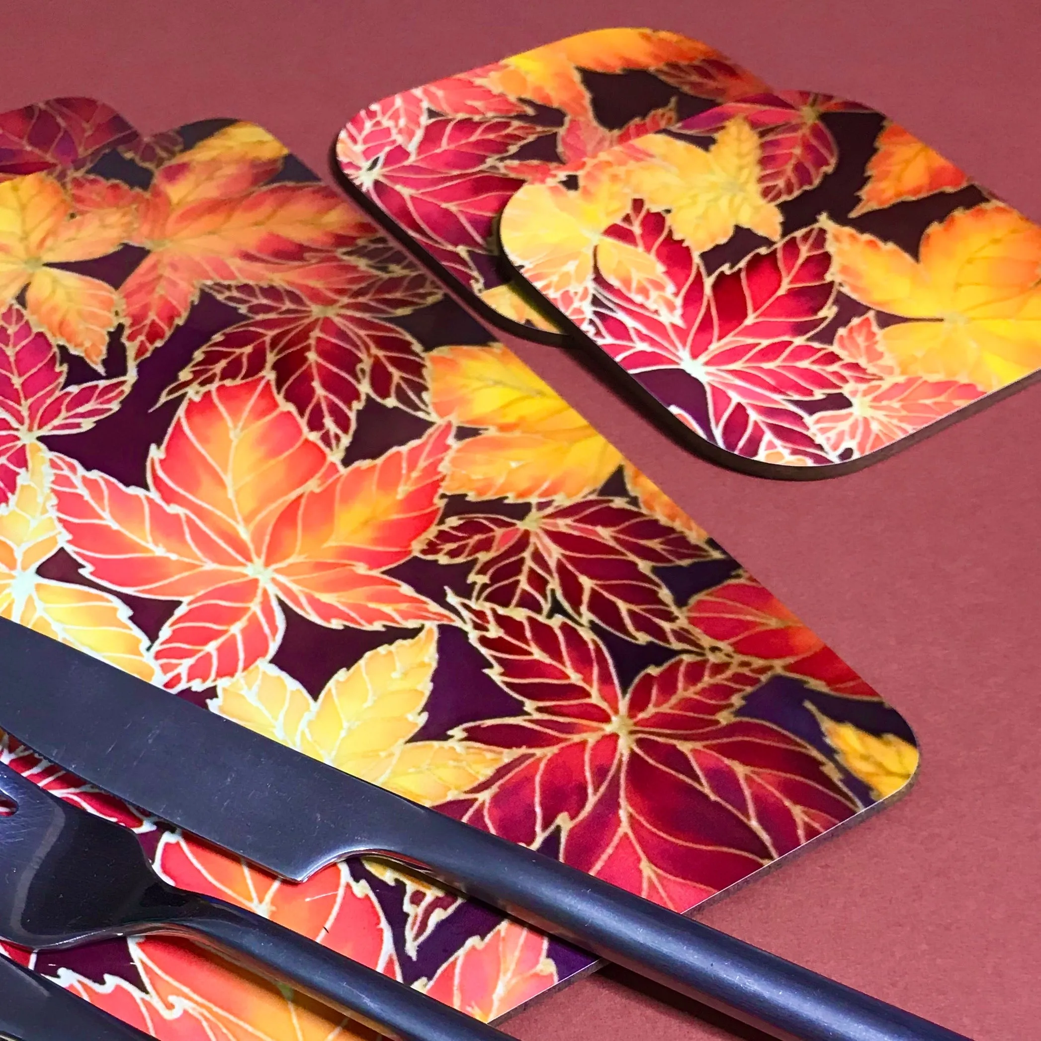 Dramatic Bright Pink Red Yellow Orange Placemats & Coasters - Red Pink Orchid Table Mats
