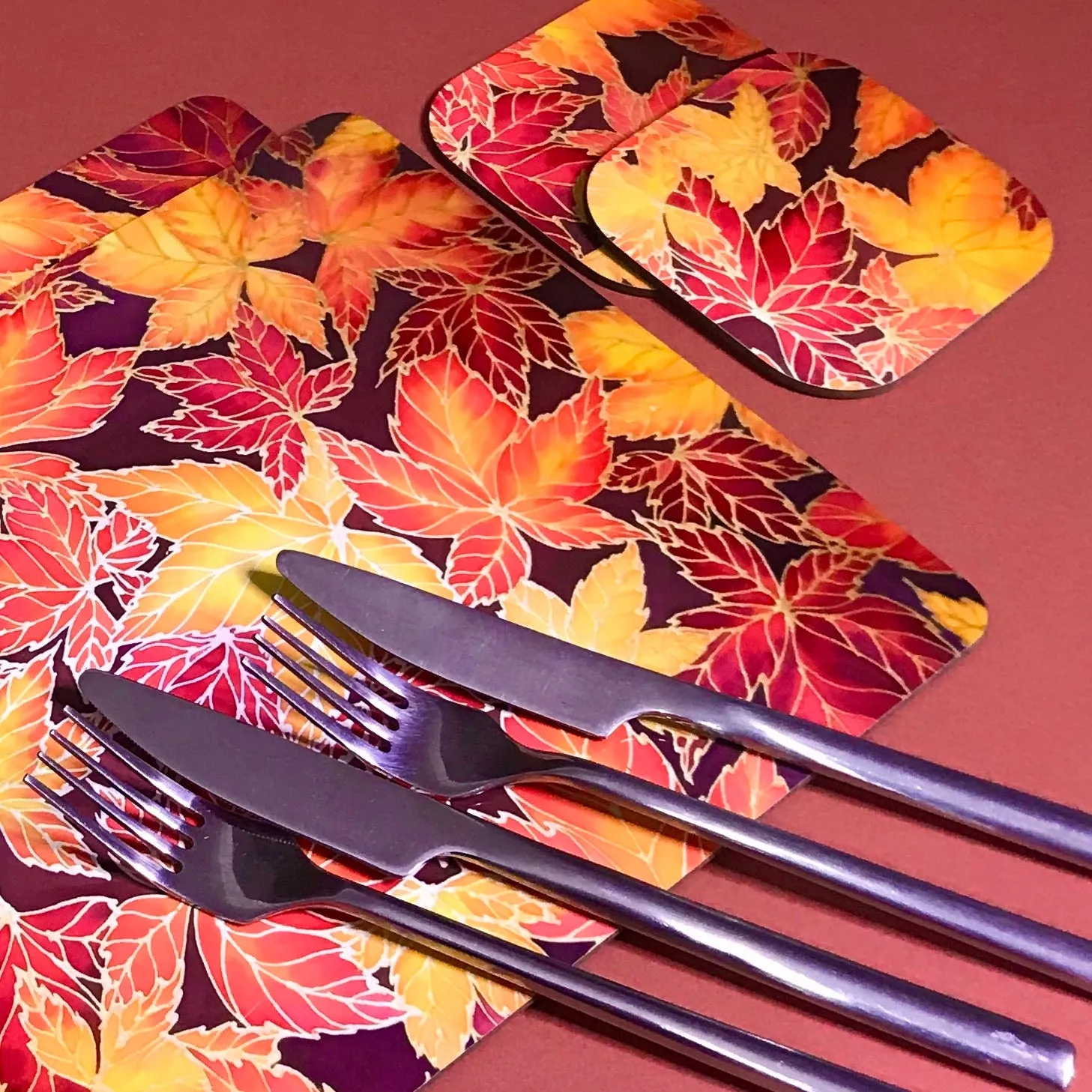 Dramatic Bright Pink Red Yellow Orange Placemats & Coasters - Red Pink Orchid Table Mats