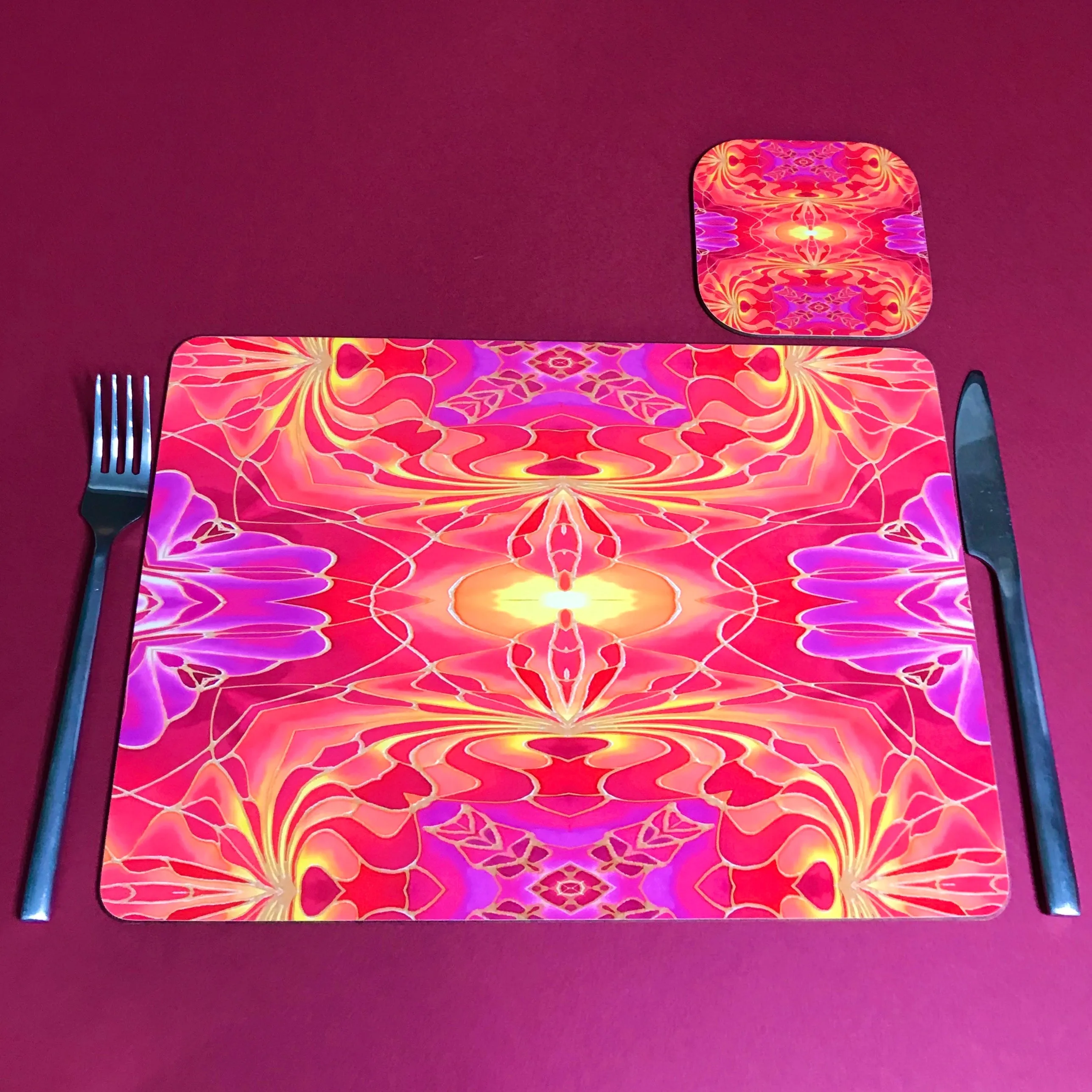 Dramatic Bright Pink Red Yellow Orange Placemats & Coasters - Red Pink Orchid Table Mats