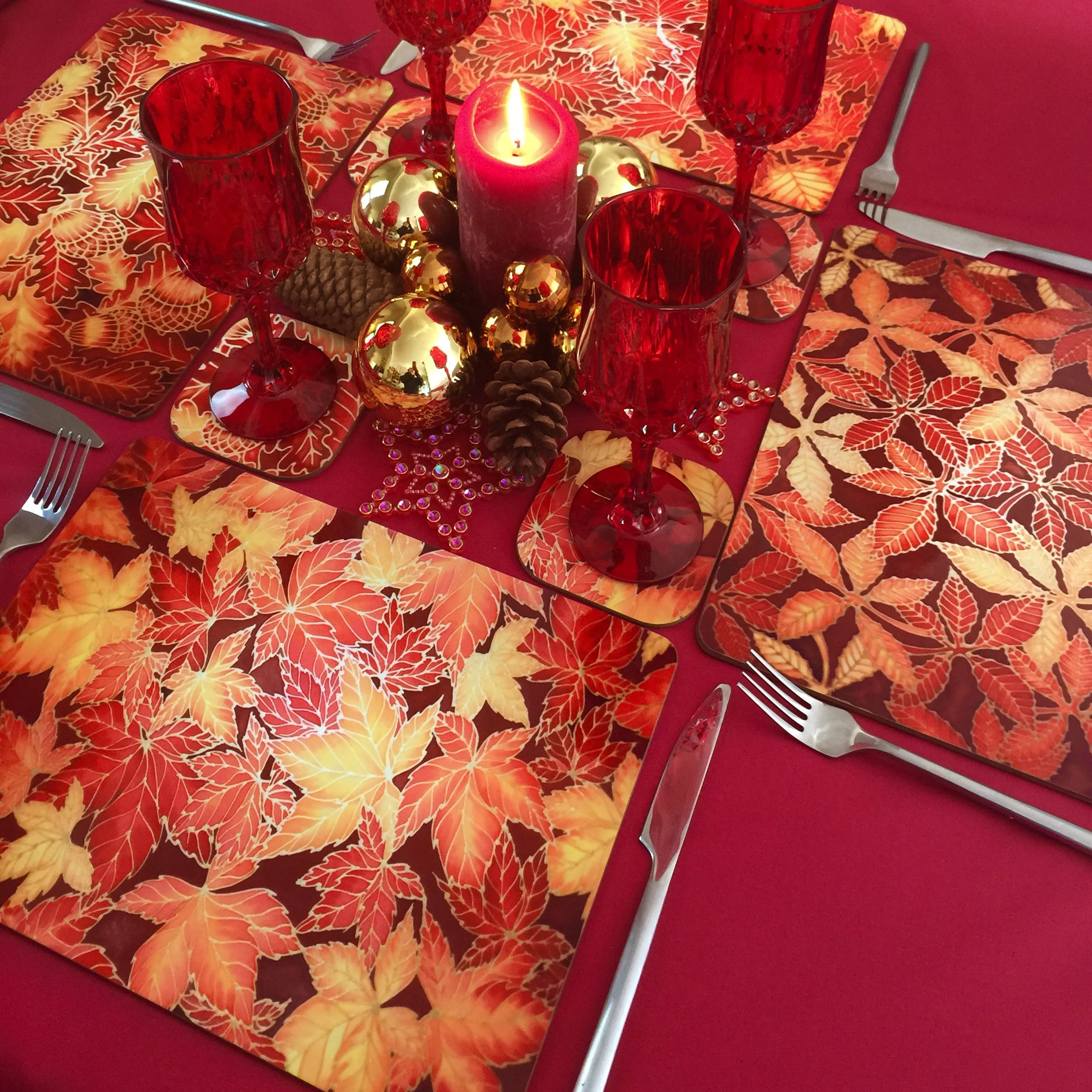 Dramatic Bright Pink Red Yellow Orange Placemats & Coasters - Red Pink Orchid Table Mats