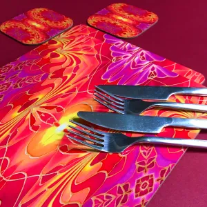 Dramatic Bright Pink Red Yellow Orange Placemats & Coasters - Red Pink Orchid Table Mats