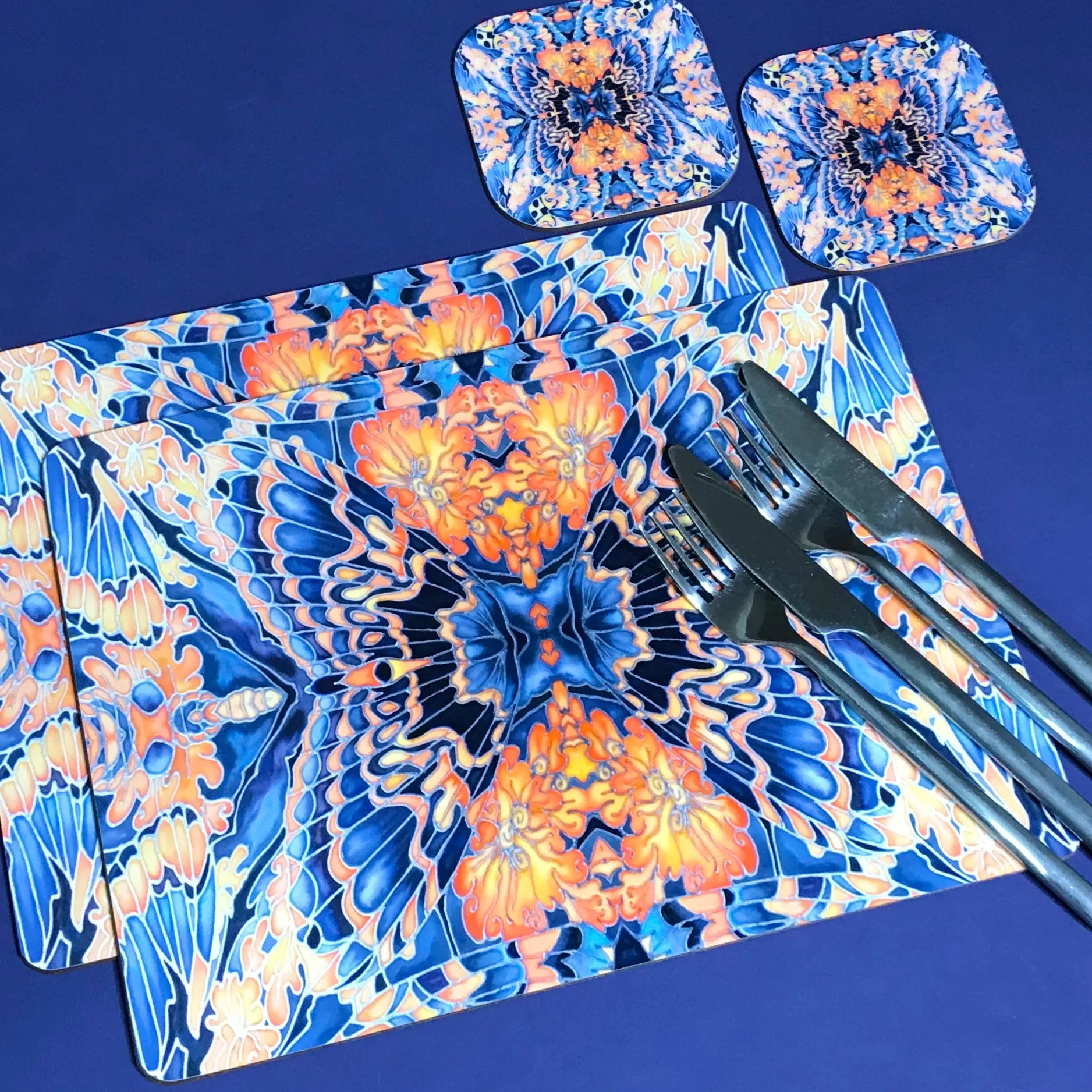 Dramatic Bright Pink Red Yellow Orange Placemats & Coasters - Red Pink Orchid Table Mats