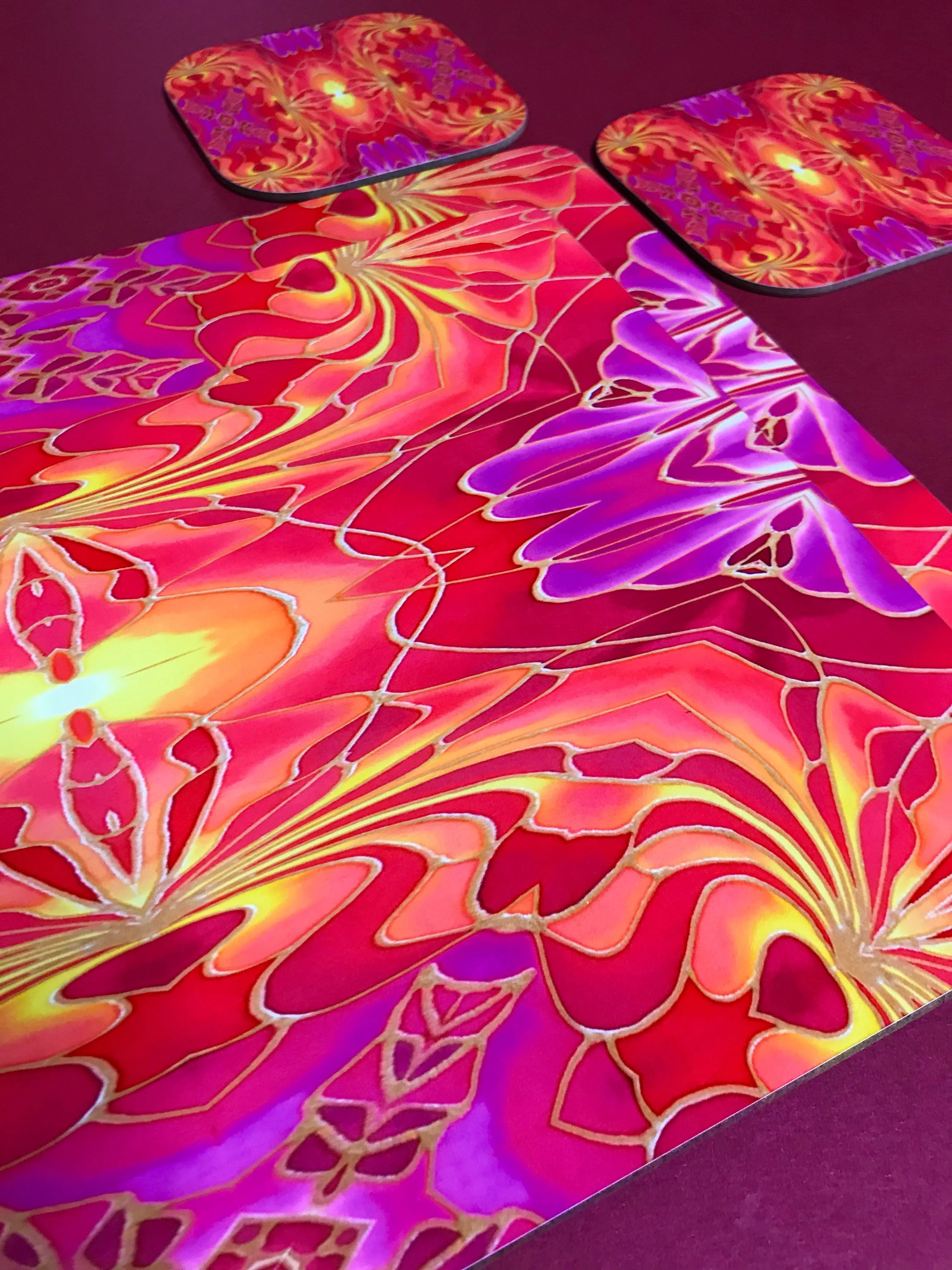 Dramatic Bright Pink Red Yellow Orange Placemats & Coasters - Red Pink Orchid Table Mats