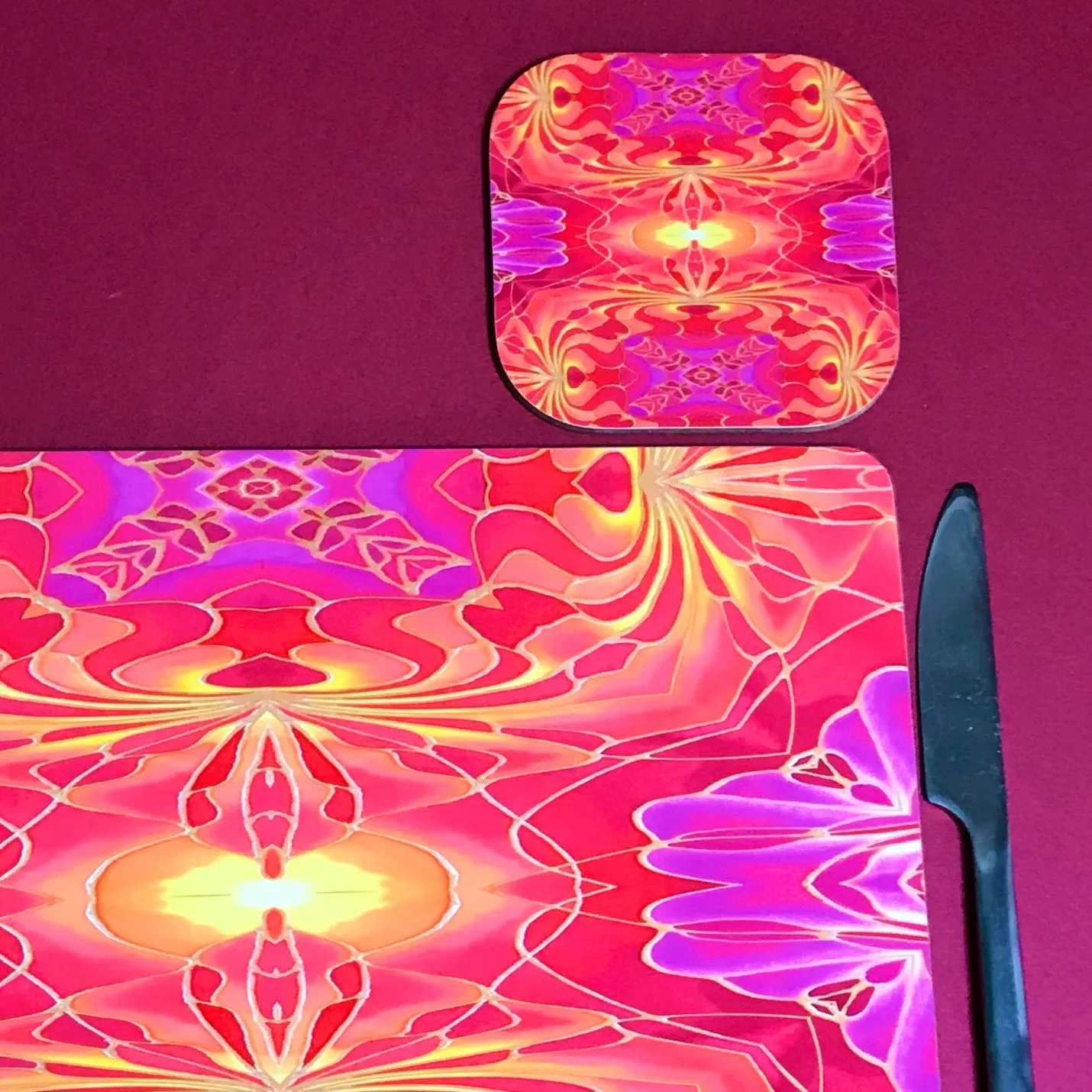 Dramatic Bright Pink Red Yellow Orange Placemats & Coasters - Red Pink Orchid Table Mats