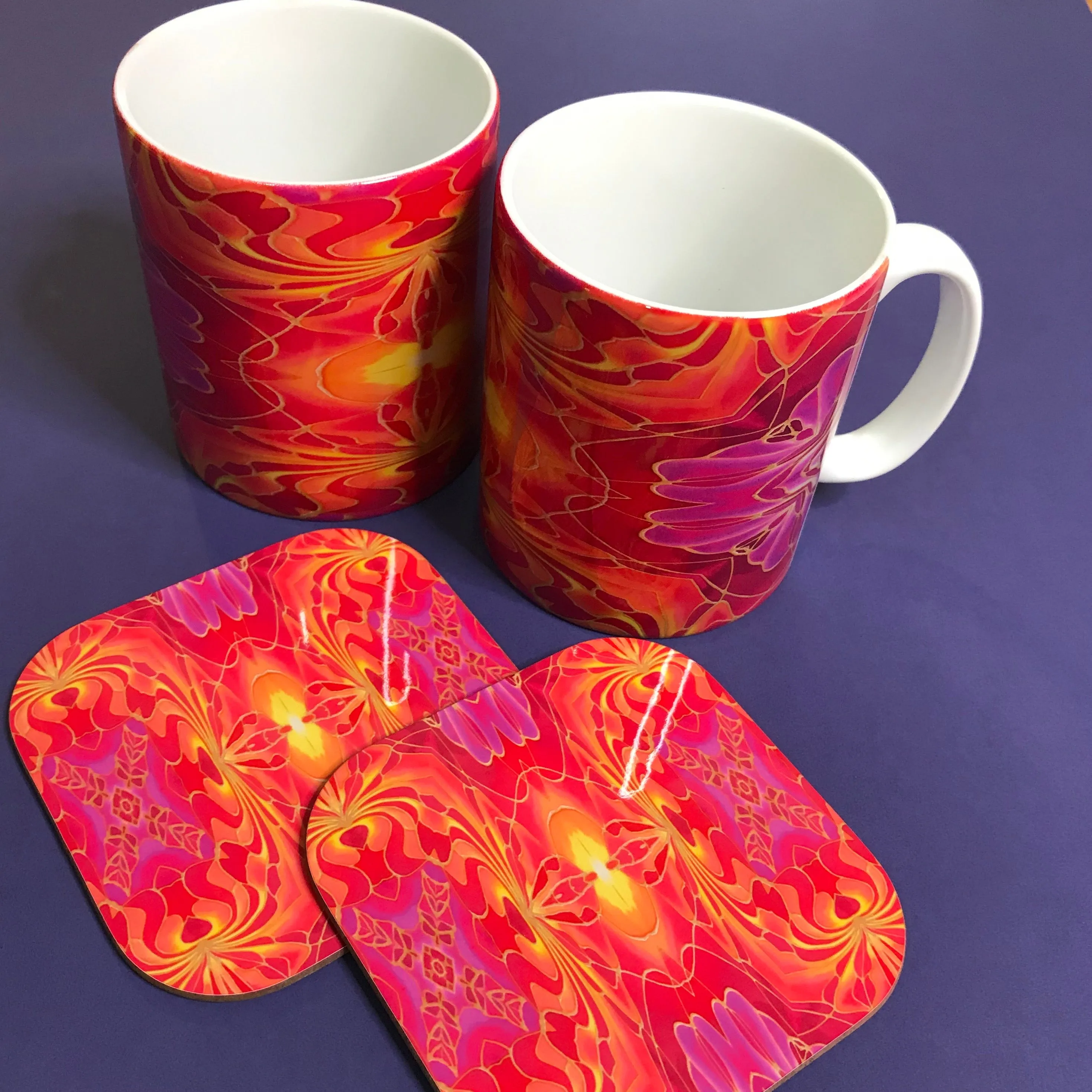 Dramatic Bright Pink Red Yellow Orange Placemats & Coasters - Red Pink Orchid Table Mats