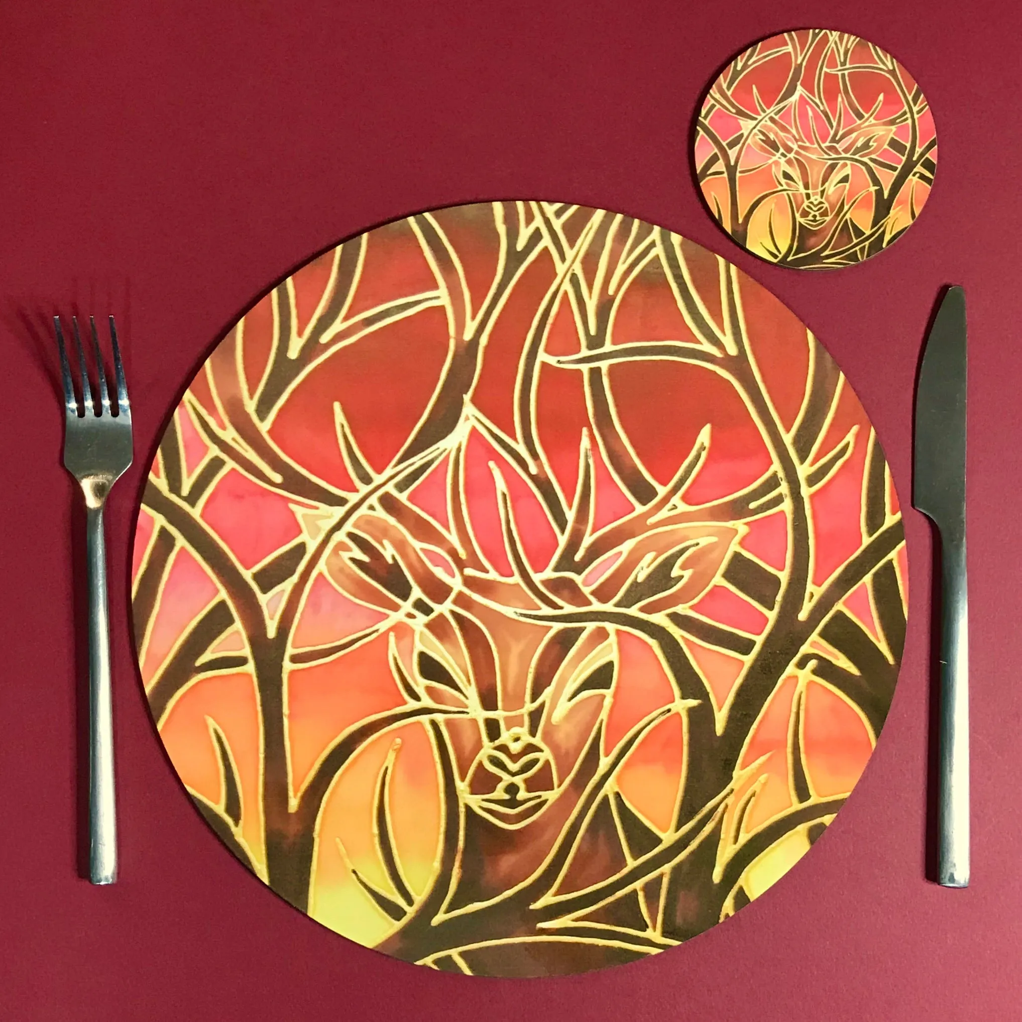 Dramatic Intertwined Dragons Round Table Mats & Coasters - Table Mats