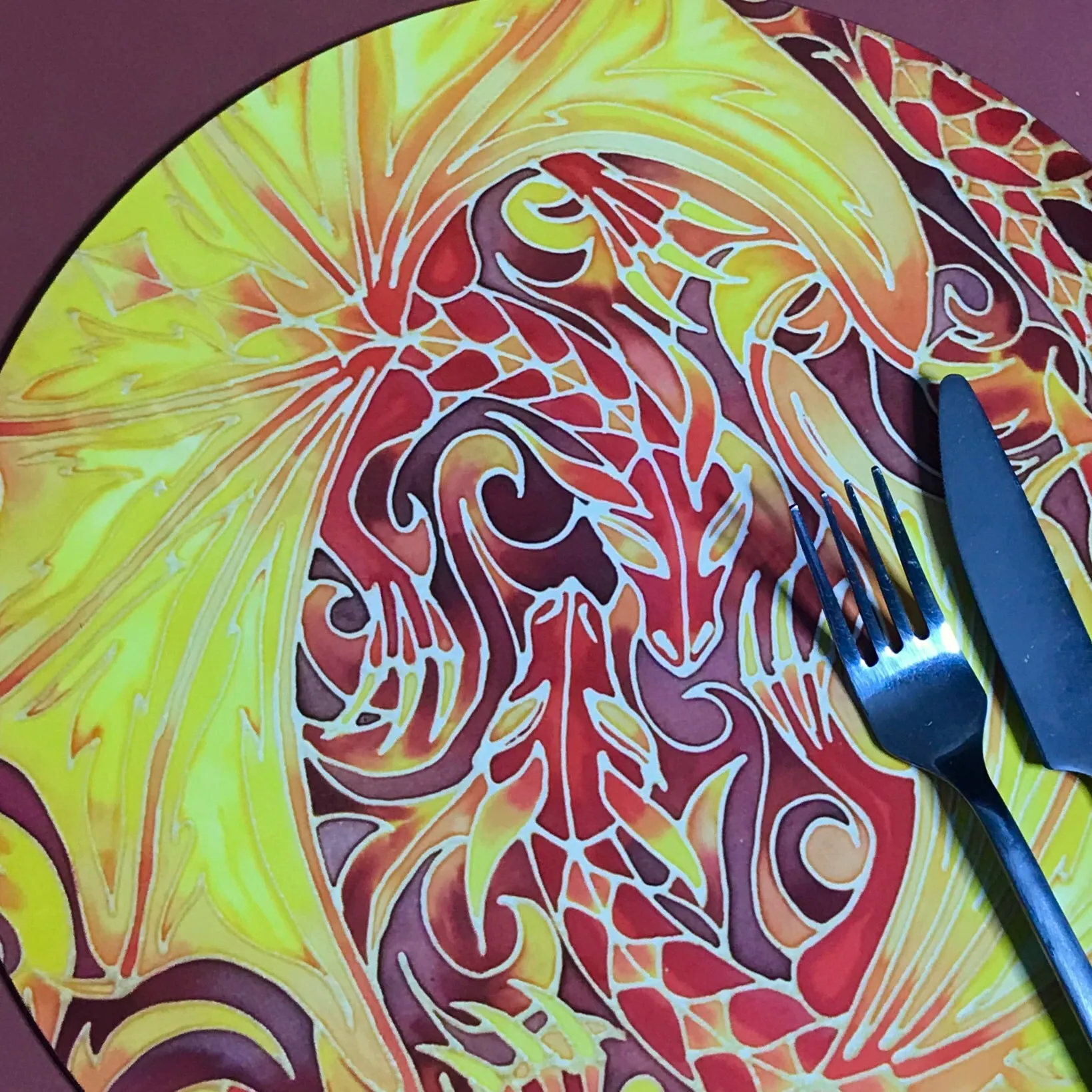 Dramatic Intertwined Dragons Round Table Mats & Coasters - Table Mats