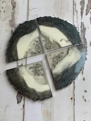 Drink Coasters - Grey Silver Leaf