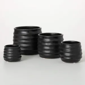Ebony Ribbed Round Pots