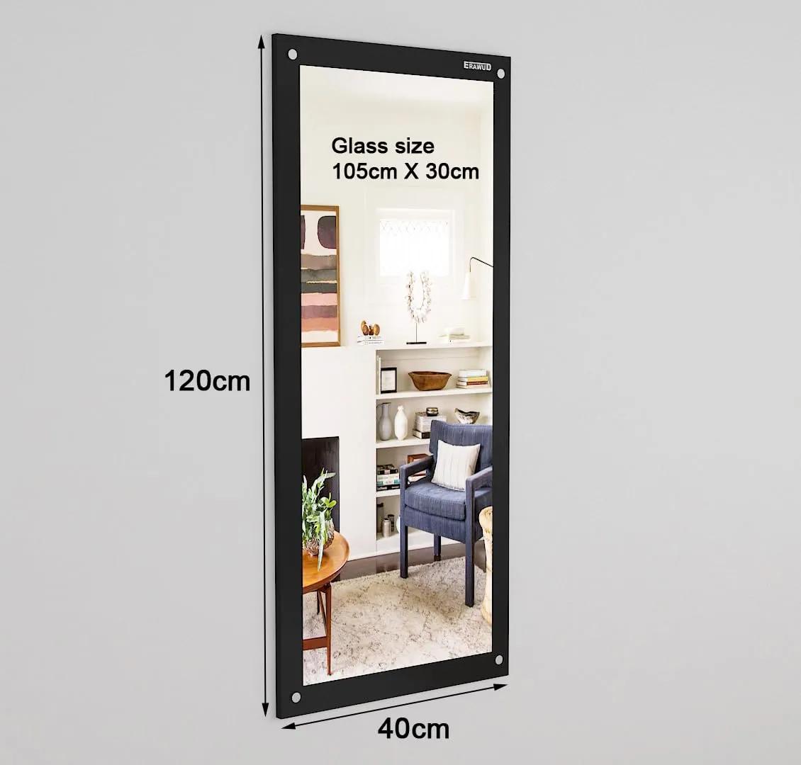 ERAWUD Wood Wall Mount Rectangular Wall Mirror 120 x 40 x 1.5 Cm with Shelves for Home Decor Engineered Wood - Black