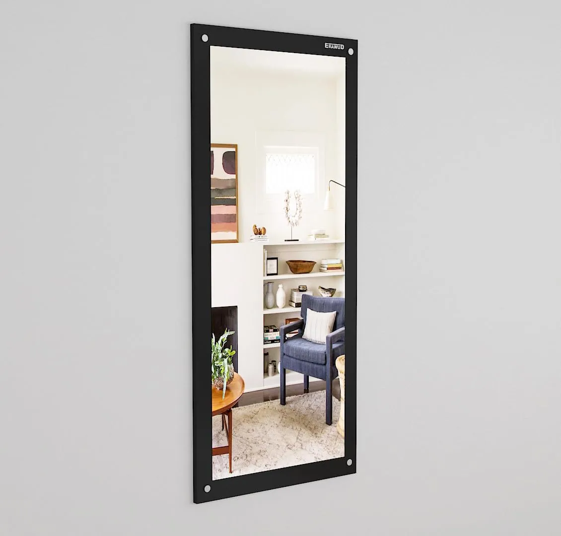 ERAWUD Wood Wall Mount Rectangular Wall Mirror 120 x 40 x 1.5 Cm with Shelves for Home Decor Engineered Wood - Black