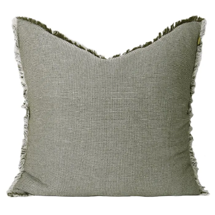 Euro Waffle Fringe Cushion - Khaki Green (60cm)