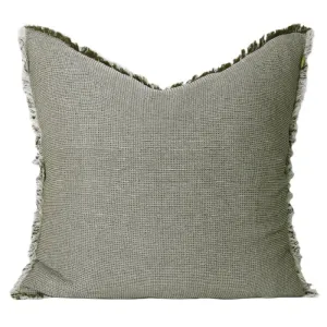 Euro Waffle Fringe Cushion - Khaki Green (60cm)