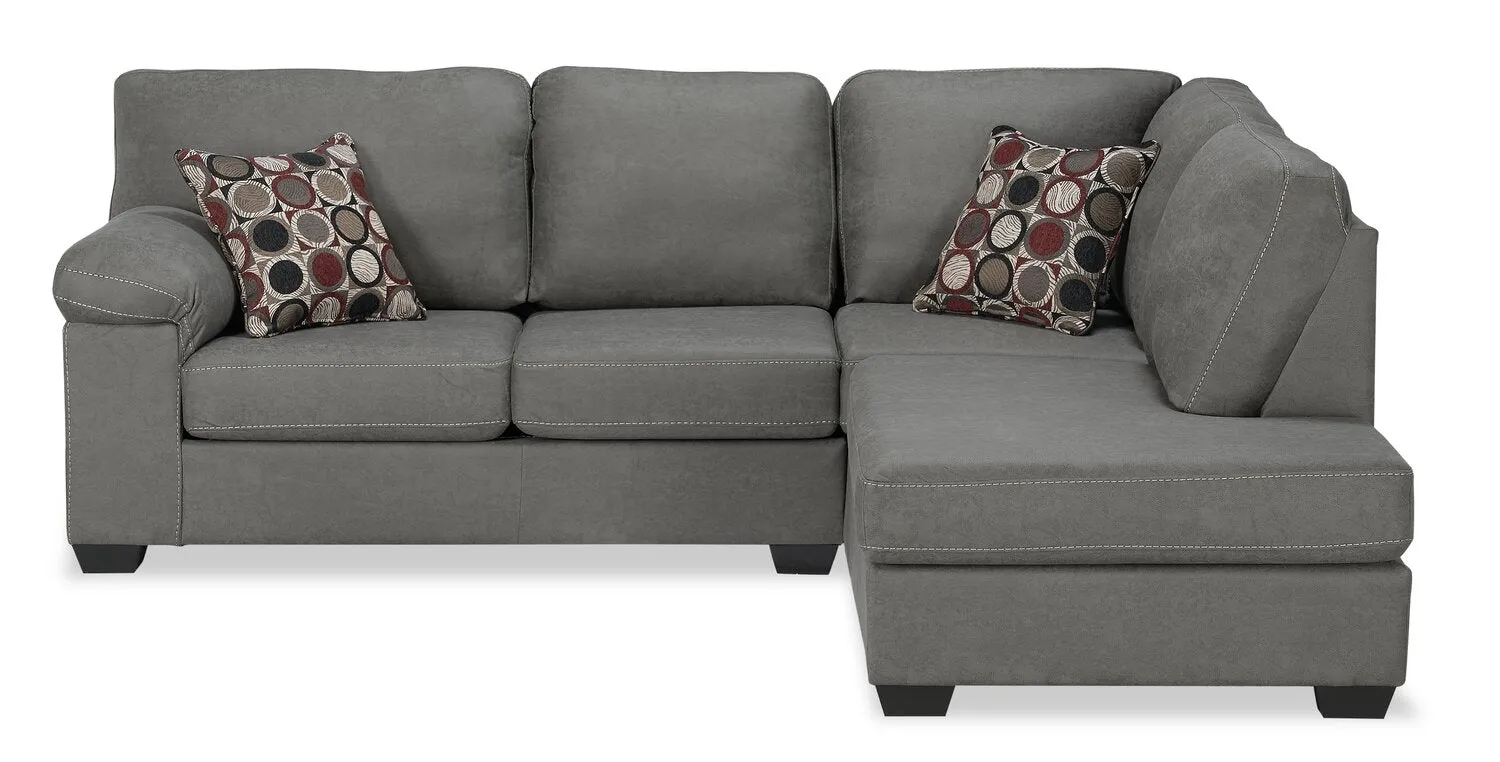 Farrow 2-Piece Leather-Look Fabric Right-Facing Condo Sectional - Grey