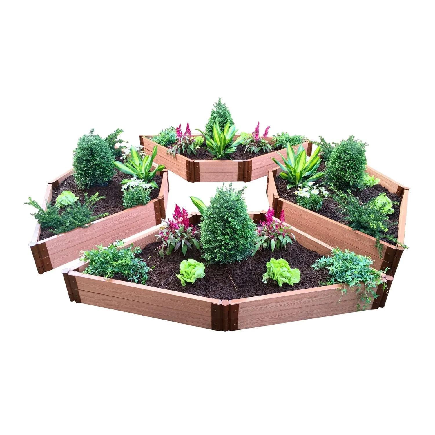 Frame It All | Tool-Free Elizabethan Garden Raised Garden Bed (4-Sided Triangle) 12' X 12' X 11" - Weathered Wood - 1" Profile