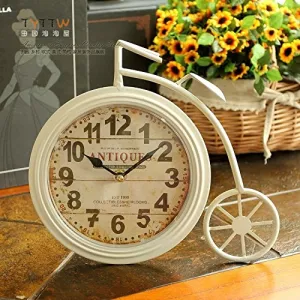 GeekGoodies Vintage Creative Bicycle Metal Desk Clock Personality Decorative Retro Cycle Design Ornaments Home Decor - White