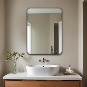 Germa Sanitarywares Curve Edge Rectangle Wall Mounted Frameless Mirror with Beveled Edges/Wall Mirror for Bathroom/Living Room/Bed Room/Dressing Room (18x24inch)