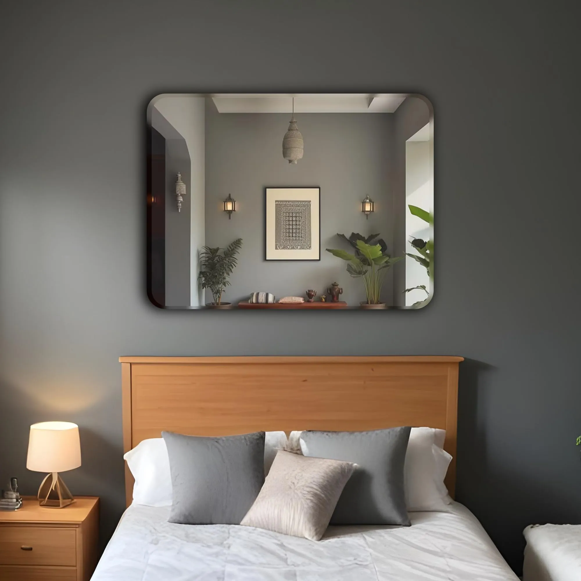 Germa Sanitarywares Curve Edge Rectangle Wall Mounted Frameless Mirror with Beveled Edges/Wall Mirror for Bathroom/Living Room/Bed Room/Dressing Room (18x24inch)