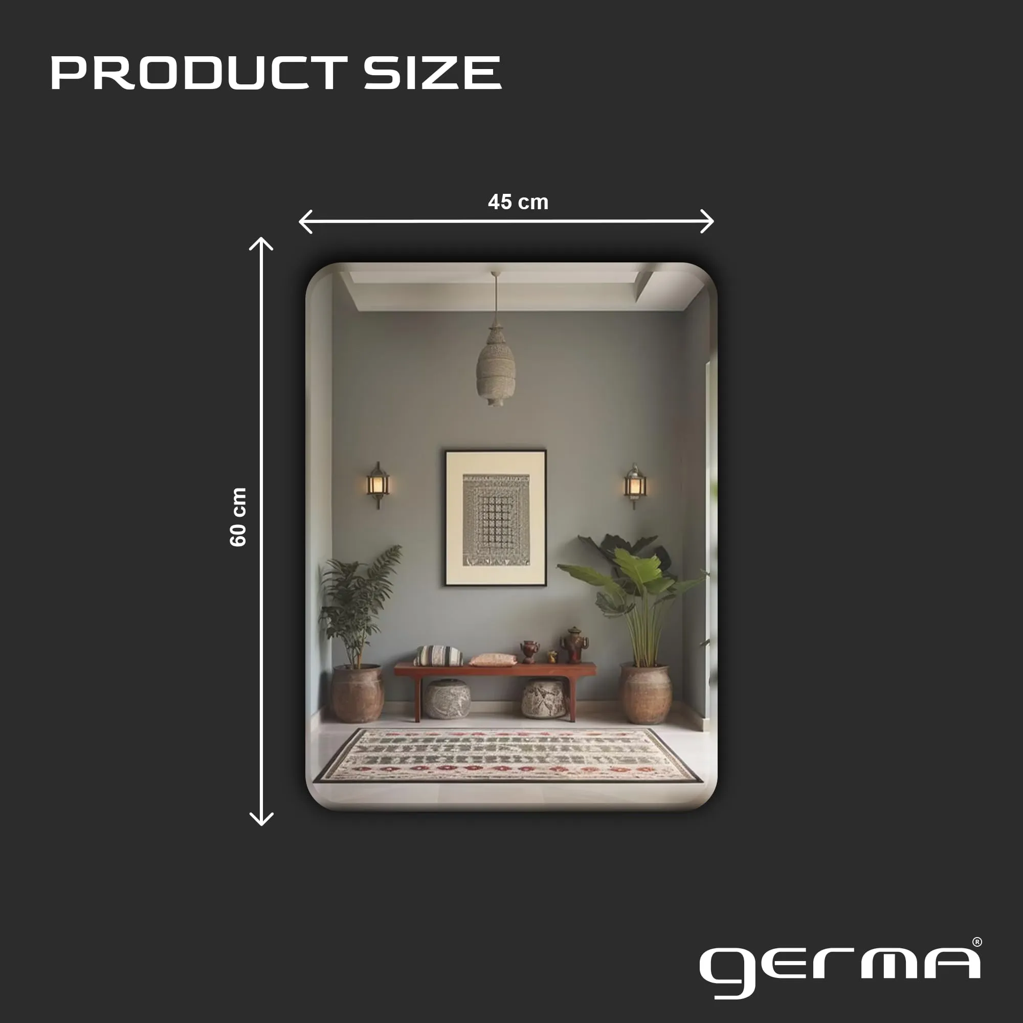 Germa Sanitarywares Curve Edge Rectangle Wall Mounted Frameless Mirror with Beveled Edges/Wall Mirror for Bathroom/Living Room/Bed Room/Dressing Room (18x24inch)