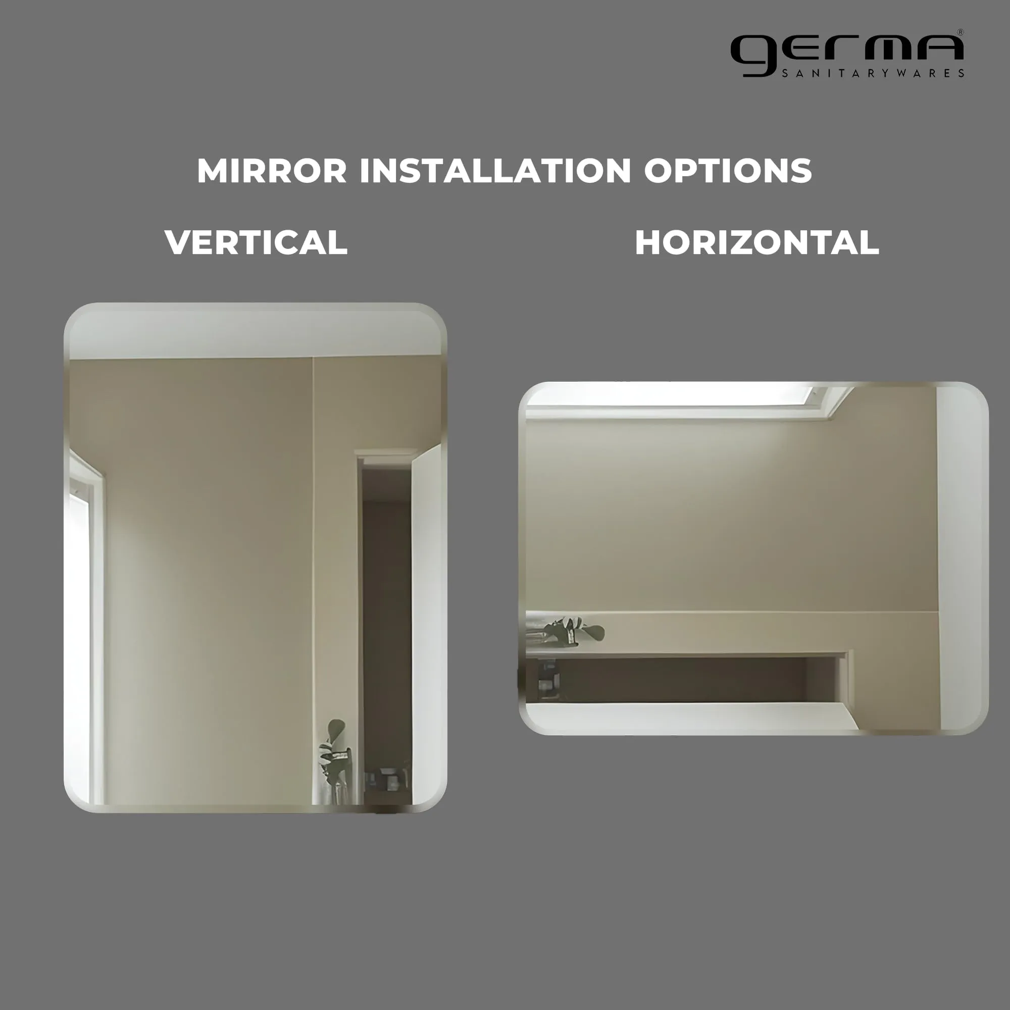 Germa Sanitarywares Curve Edge Rectangle Wall Mounted Frameless Mirror with Beveled Edges/Wall Mirror for Bathroom/Living Room/Bed Room/Dressing Room (18x24inch)