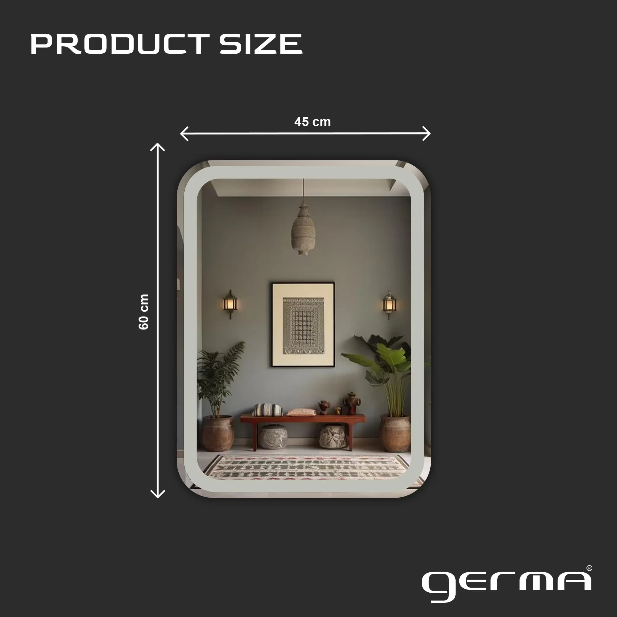 Germa Sanitarywares Curve Edge Rectangular Frosted Wall Mounted Frameless Mirror with Beveled Edges/Wall Mirror for Bathroom/Living Room/Bed Room/Dressing Room (18x24Inch)