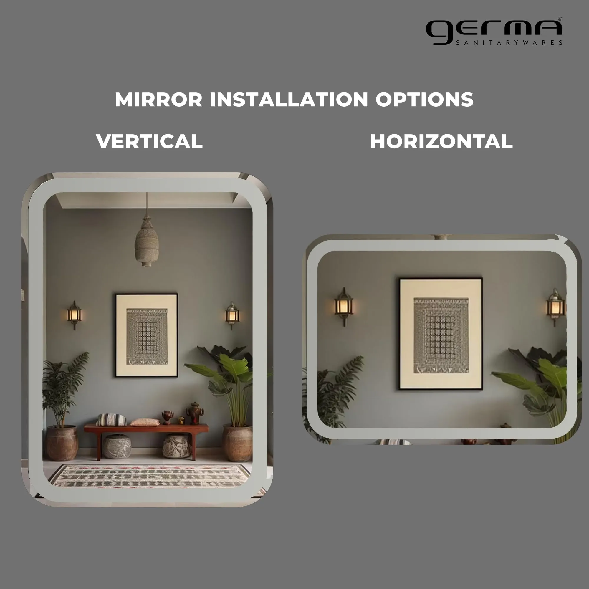 Germa Sanitarywares Curve Edge Rectangular Frosted Wall Mounted Frameless Mirror with Beveled Edges/Wall Mirror for Bathroom/Living Room/Bed Room/Dressing Room (18x24Inch)