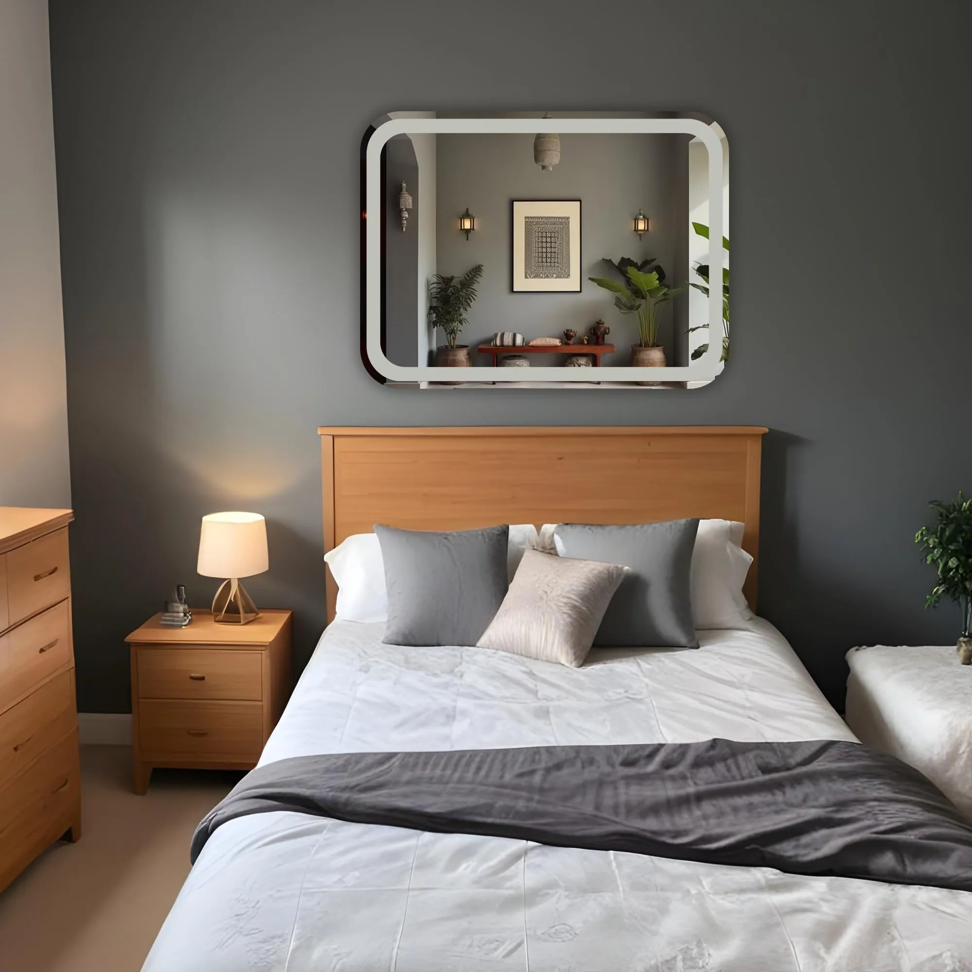 Germa Sanitarywares Curve Edge Rectangular Frosted Wall Mounted Frameless Mirror with Beveled Edges/Wall Mirror for Bathroom/Living Room/Bed Room/Dressing Room (18x24Inch)