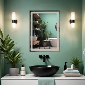 Germa Sanitarywares Rectangular Frosted Wall Mounted Frameless Mirror with Beveled Edges/Wall Mirror for Bathroom/Living Room/Bed Room/Dressing Room (18x24inch)