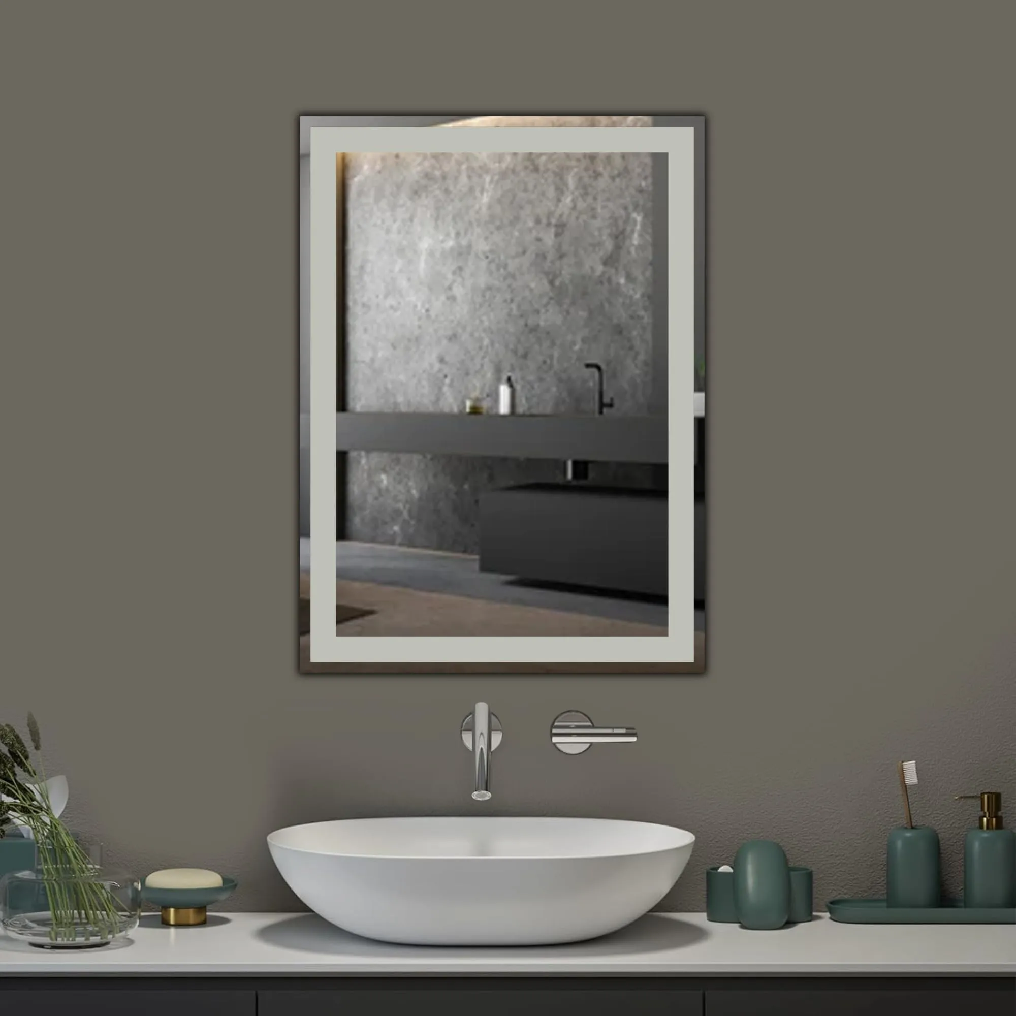 Germa Sanitarywares Rectangular Frosted Wall Mounted Frameless Mirror with Beveled Edges/Wall Mirror for Bathroom/Living Room/Bed Room/Dressing Room (18x24inch)