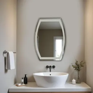 Germa Sanitarywares Semi-Oval Rectangular Designer Wall Mounted Frameless Frosted Mirror with Beveled Edges/Wall Mirror for Bathroom/Living Room/Bed Room/Dressing Room (18x24inch)