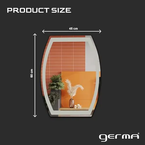 Germa Sanitarywares Semi-Oval Rectangular Designer Wall Mounted Frameless Frosted Mirror with Beveled Edges/Wall Mirror for Bathroom/Living Room/Bed Room/Dressing Room (18x24inch)