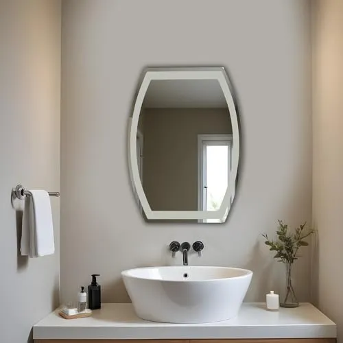 Germa Sanitarywares Semi-Oval Rectangular Designer Wall Mounted Frameless Frosted Mirror with Beveled Edges/Wall Mirror for Bathroom/Living Room/Bed Room/Dressing Room (18x24inch)